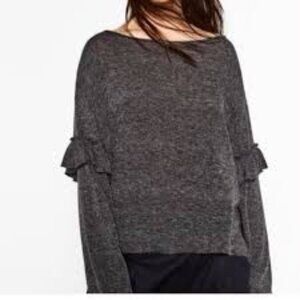 Zara Charcoal Gray Ruffled Cozy Boxy Pullover Long-sleeved Sweater Size Small